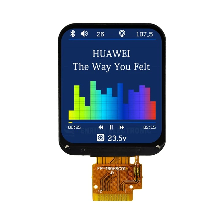 จอแสดงผล TFT LCD สี่เหลี่ยมโค้งมนขนาด 1.69 นิ้ว